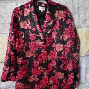 ABC COLLECTION Black / Pink Rose Crinkle Womens Coat Jacket Size XL-2X